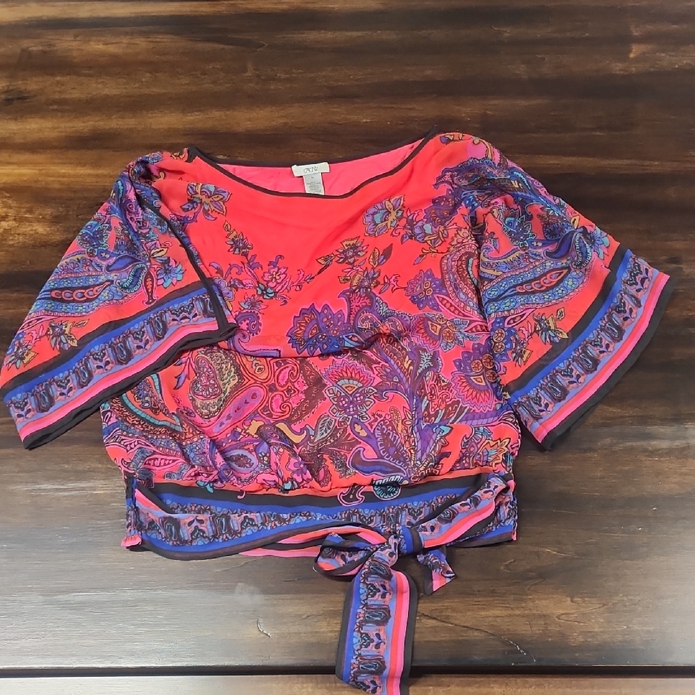 Cache Vibrant Red and Blue Paisley Top